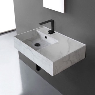 Bathroom Sink Marble Design Ceramic Wall Mounted or Vessel Sink With Counter Space Scarabeo 5114-F
